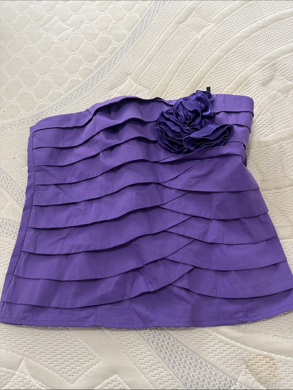 Strapless Purple Ruffled Tube top with Floral Accent